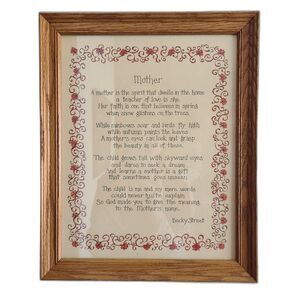 Mother Poem By Becky Street Vintage Framed Wall Hanging Floral Border Oak Frame